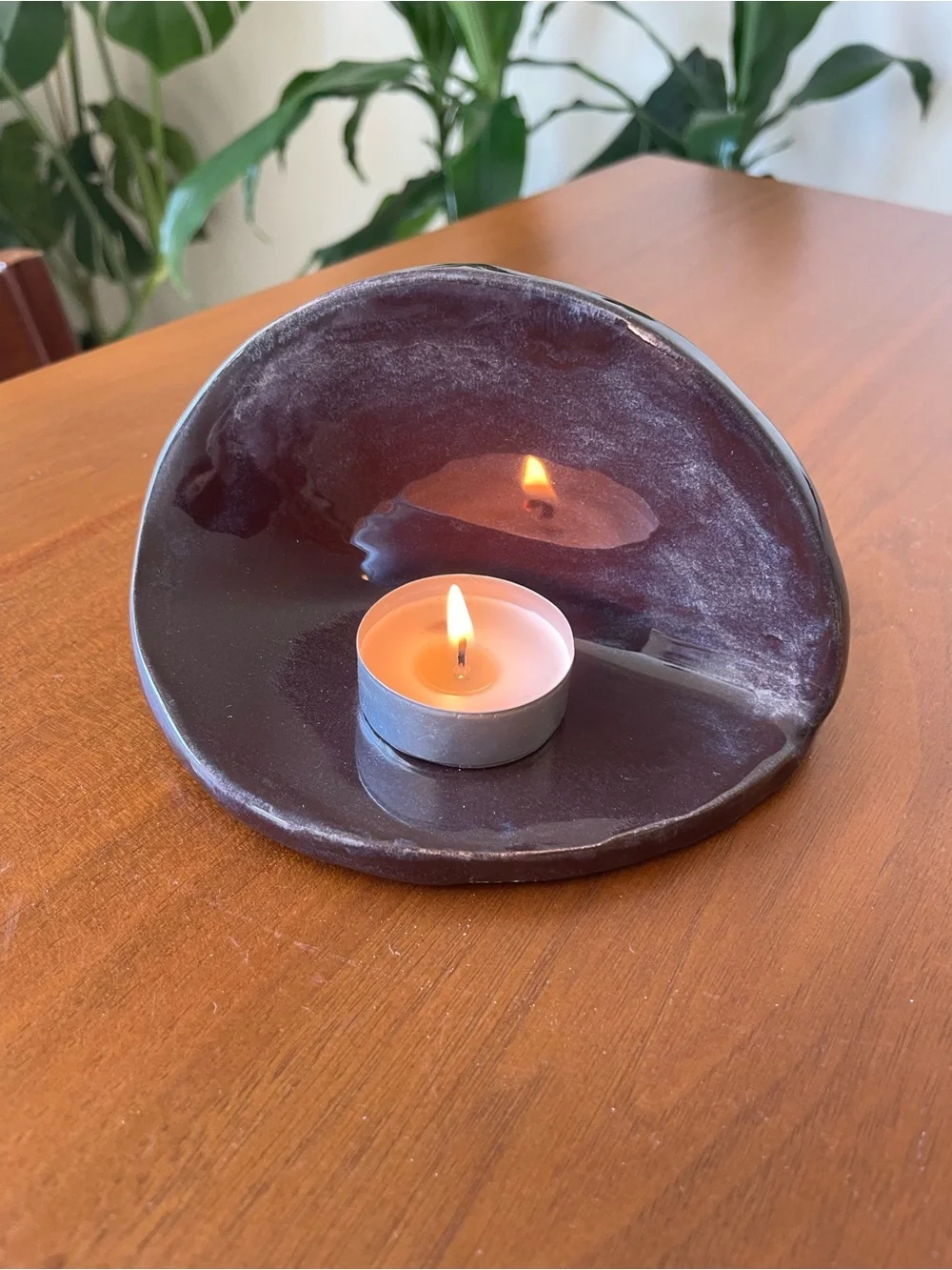 Glazed Dark Plum Ceramic Tea Light Holder by Home Accents